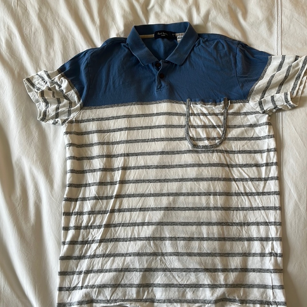 Paul Smith vintage wash striped polo with pocket, size large
